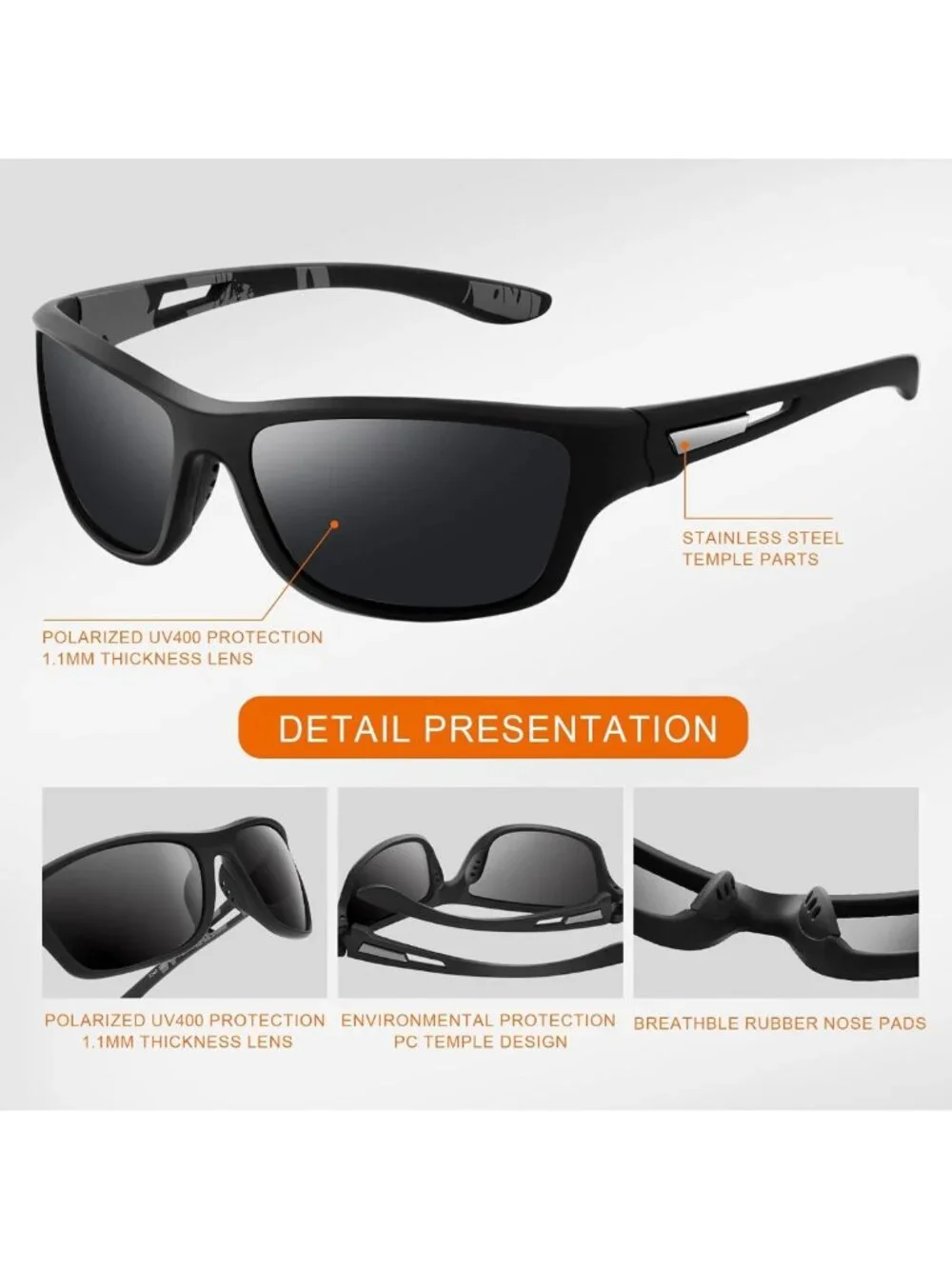 Polarized Sports Sunglasses for Men - UV400 Protection, Wrap Around Goggles for